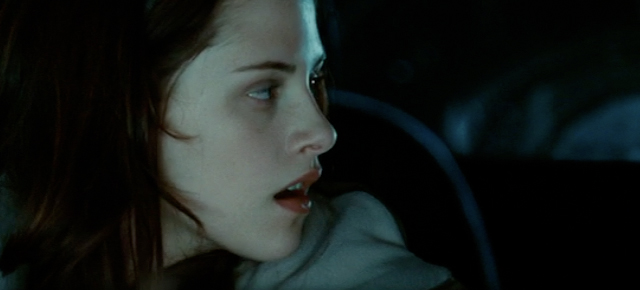 A screenshot from Twilight (2008) featuring Kristen Stewart