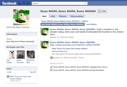 A Facebook fan page devoted to the hurt knee gag titled: Sssss Ahhhh, Sssss Ahhhh, Sssss Ahhhhh!
