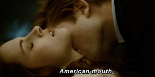 A screenshot from Twilight (2008) featuring Kristen Stewart and Robert Pattinson