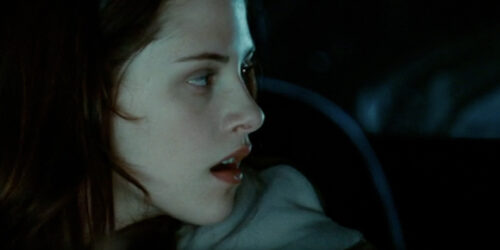 A screenshot from Twilight (2008) featuring Kristen Stewart