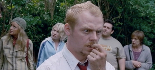A screenshot from Shaun of the Dead (2004) featuring Simon Pegg