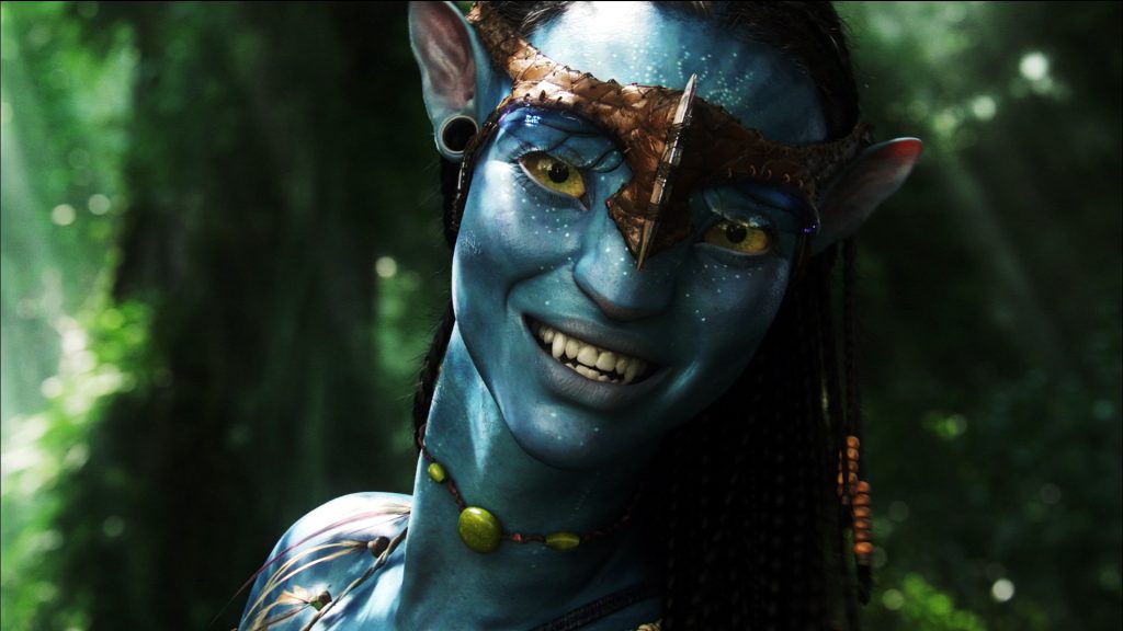 A frame from Avatar (2009) featuring a close up of Neytiri